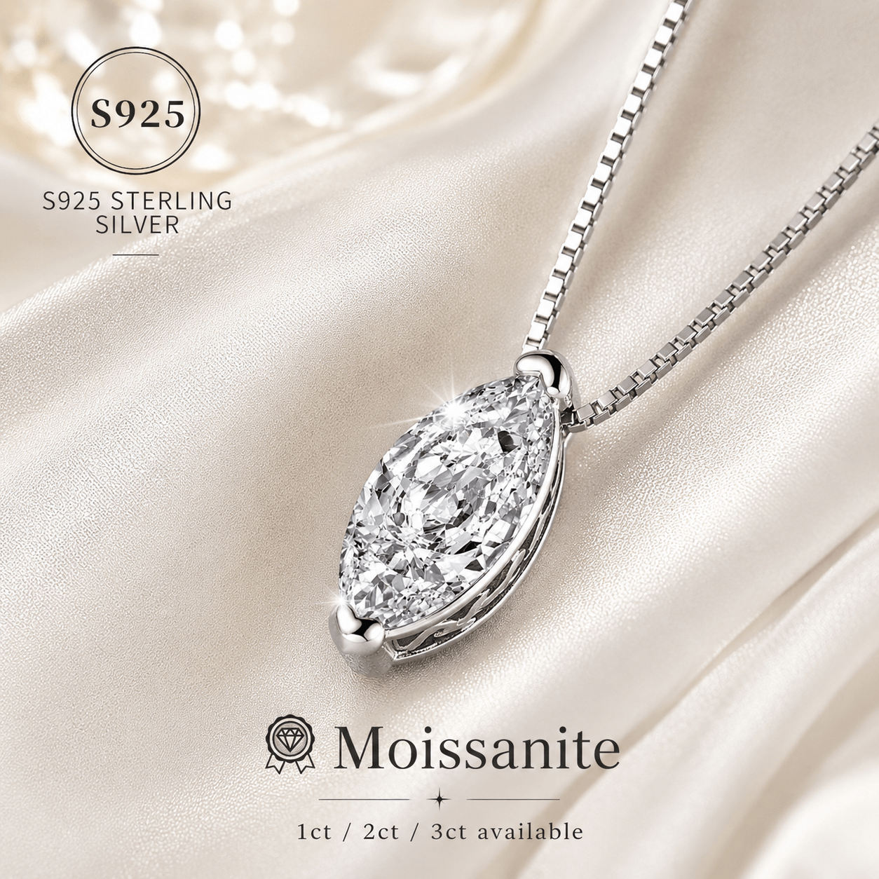 S925 Silver Moissanite Marquise Pendant Necklace